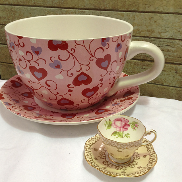 CUP & SAUCER, Oversized Pink Heart 30cm Wide